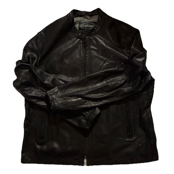 Overland Leather Men’s Black Full Zip Jacket Coat XL Genuine Leather - Picture 2 of 7